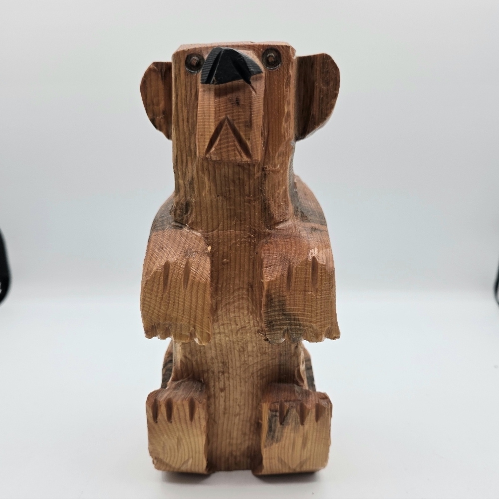 Hand Carved Wooden Rustic Bear 9" Solid Light Color - Picture 4 of 11